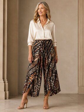 Kobi Halperin - Wide-Leg Cropped Silk Pants - Animal Print